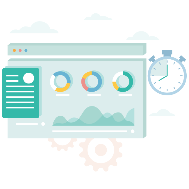 Website Maintenance, Hosting, Stopwatch and Analytics Illustration